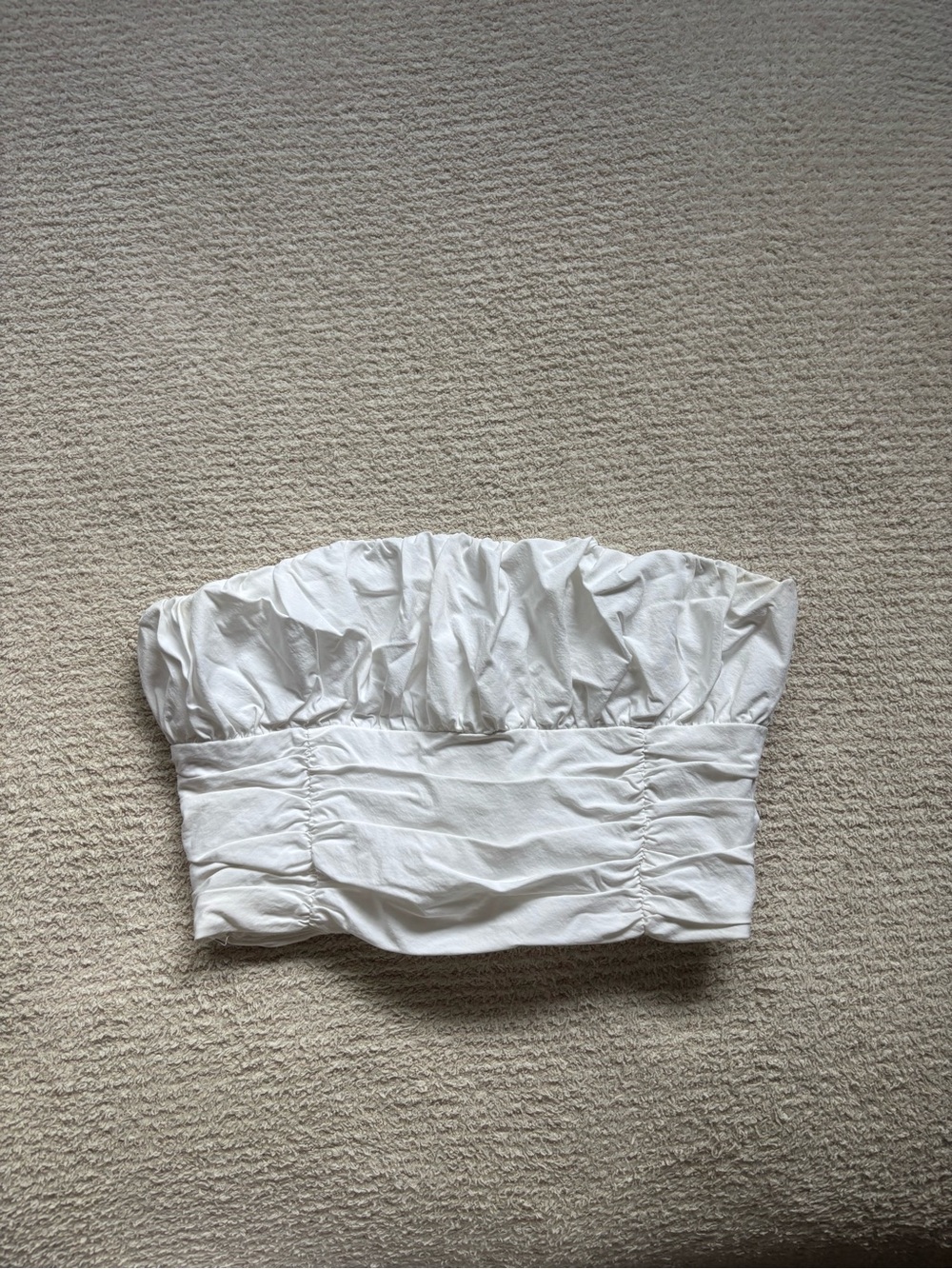 Zara White Strapless Smocked Bandeau Top